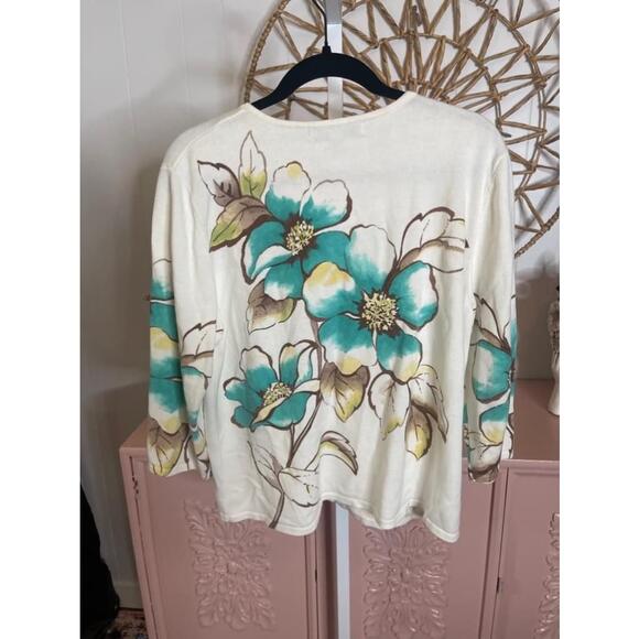 Samantha Gray XL sweater with Turquoise, green and brown flowers - Picture 3 of 4